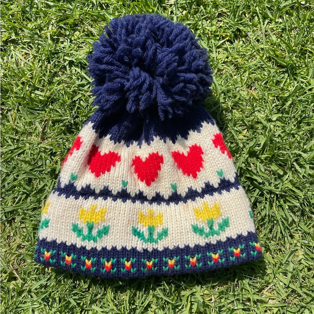 Vintage Pom-Pom Hat - navy multi
